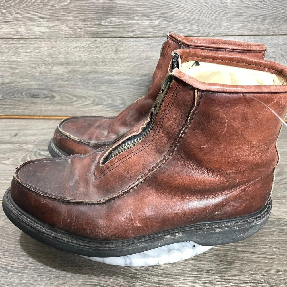 Double H Boots Mens 9.5 EEE Brown Leather Zip Up Ankle Insulated Stadium‎ Retro